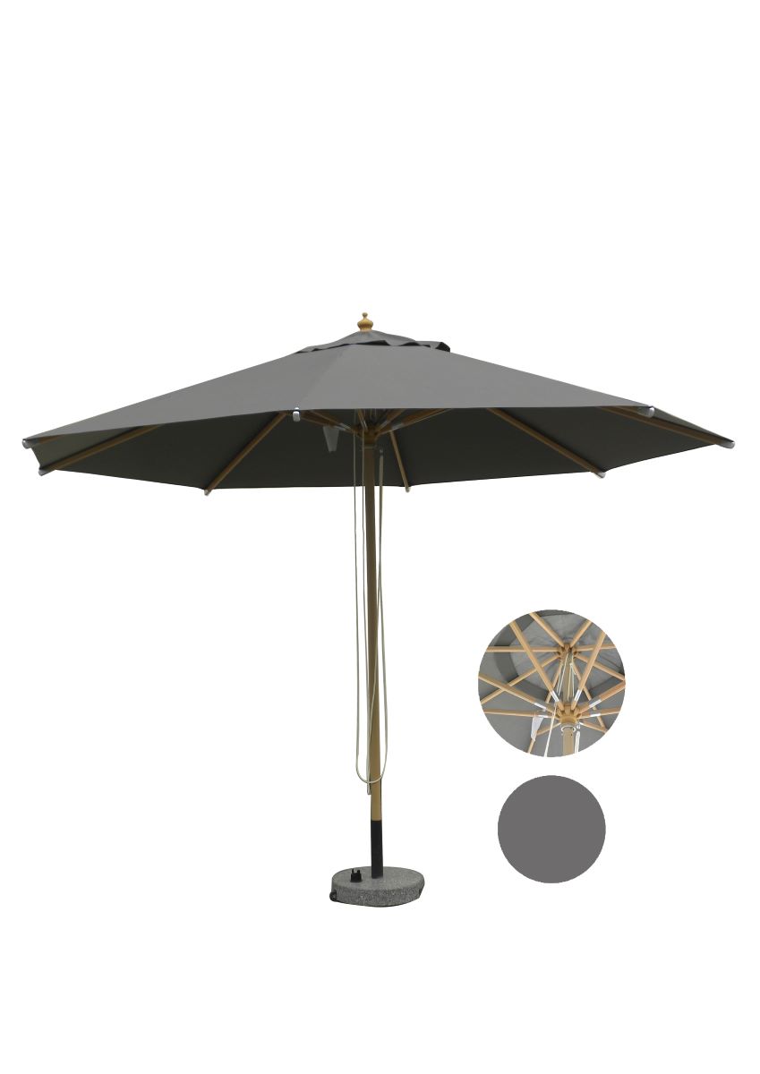 Cannes parasol i træ med olefindug Ø 3,5 m. - grå NR 59