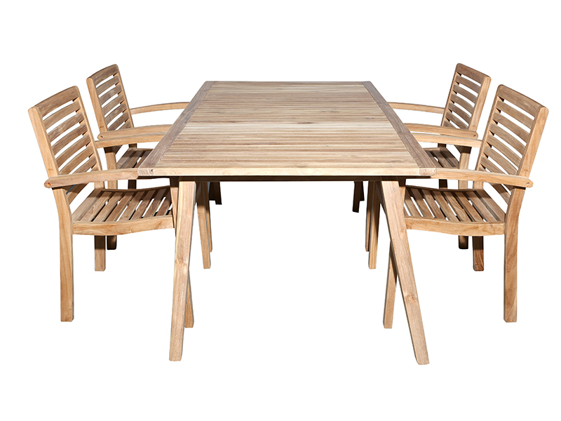 Havemøbelsæt - Bistro bord 180x100 cm. og 4 Pala stabelstole i kerneteak