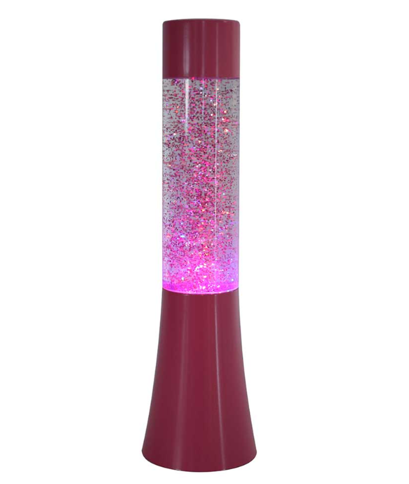 Glitterlampe til batteri Ø 8x32 cm. - Pink