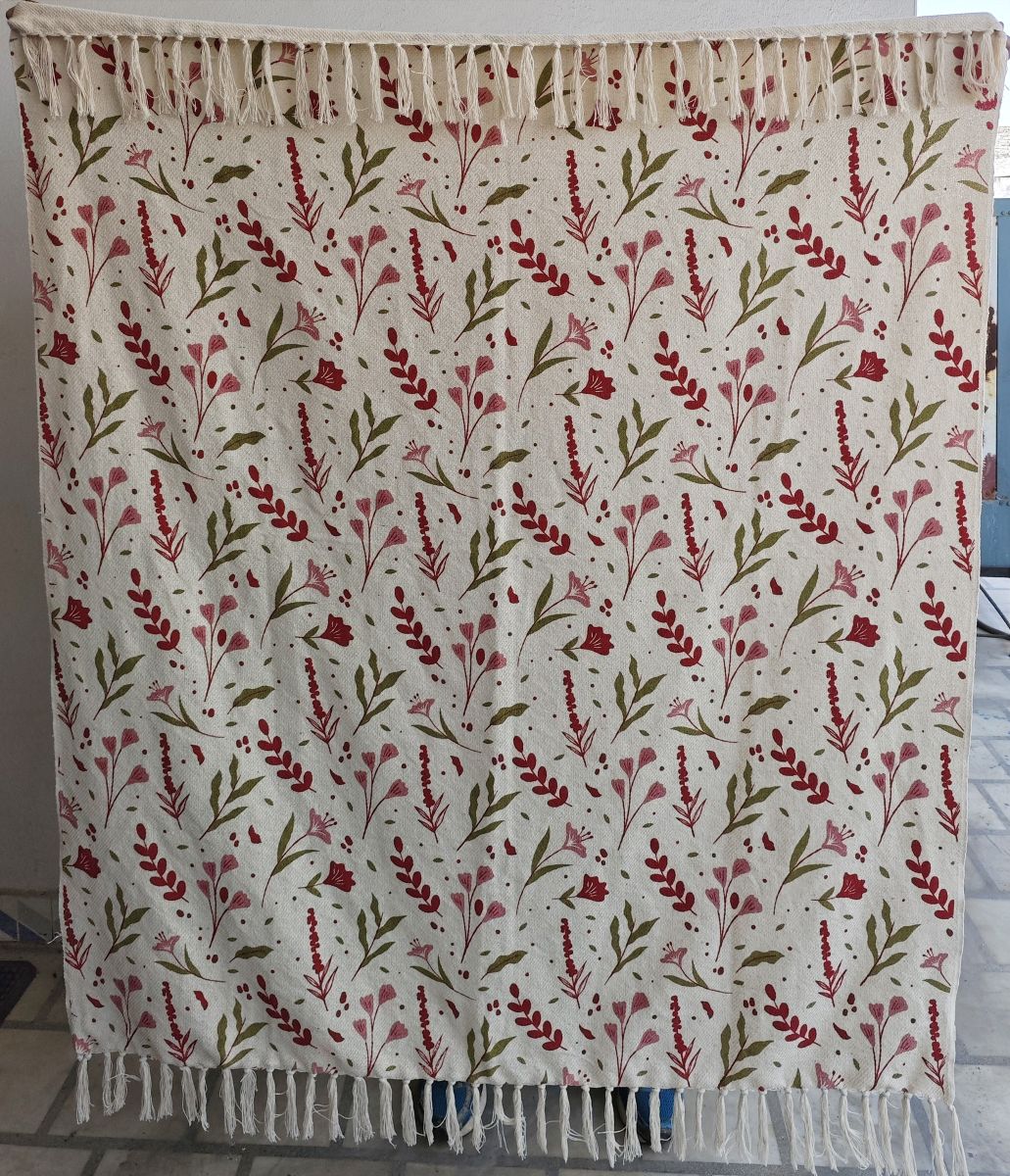 Plaid i 100% genbrugsbomuld 125x150 cm. flora