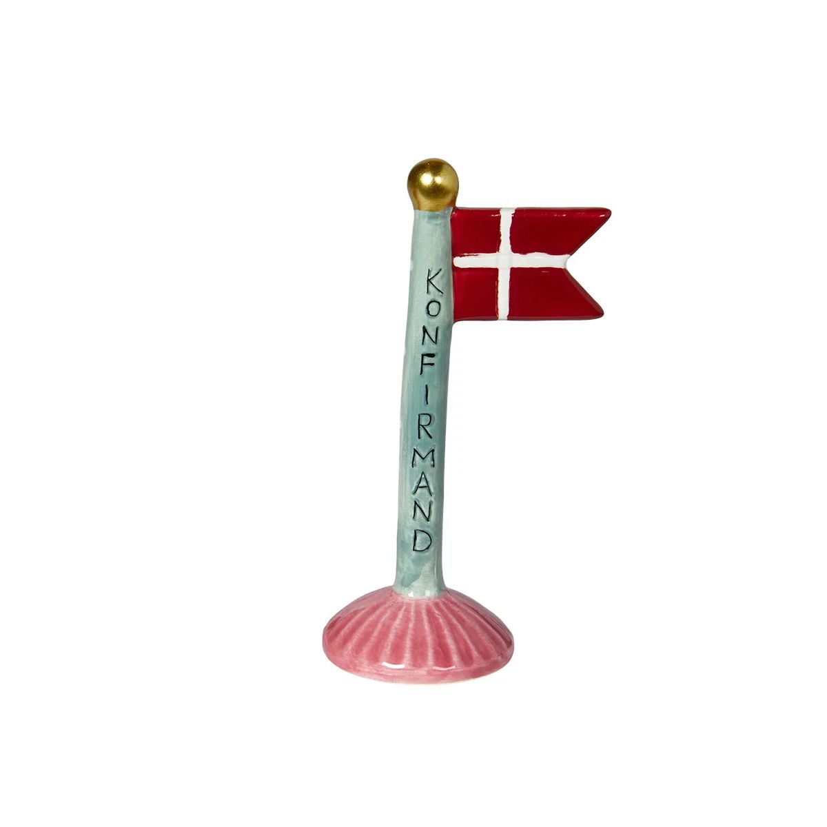 Keramik flag Konfirmand grøn/lyserød 14 cm.