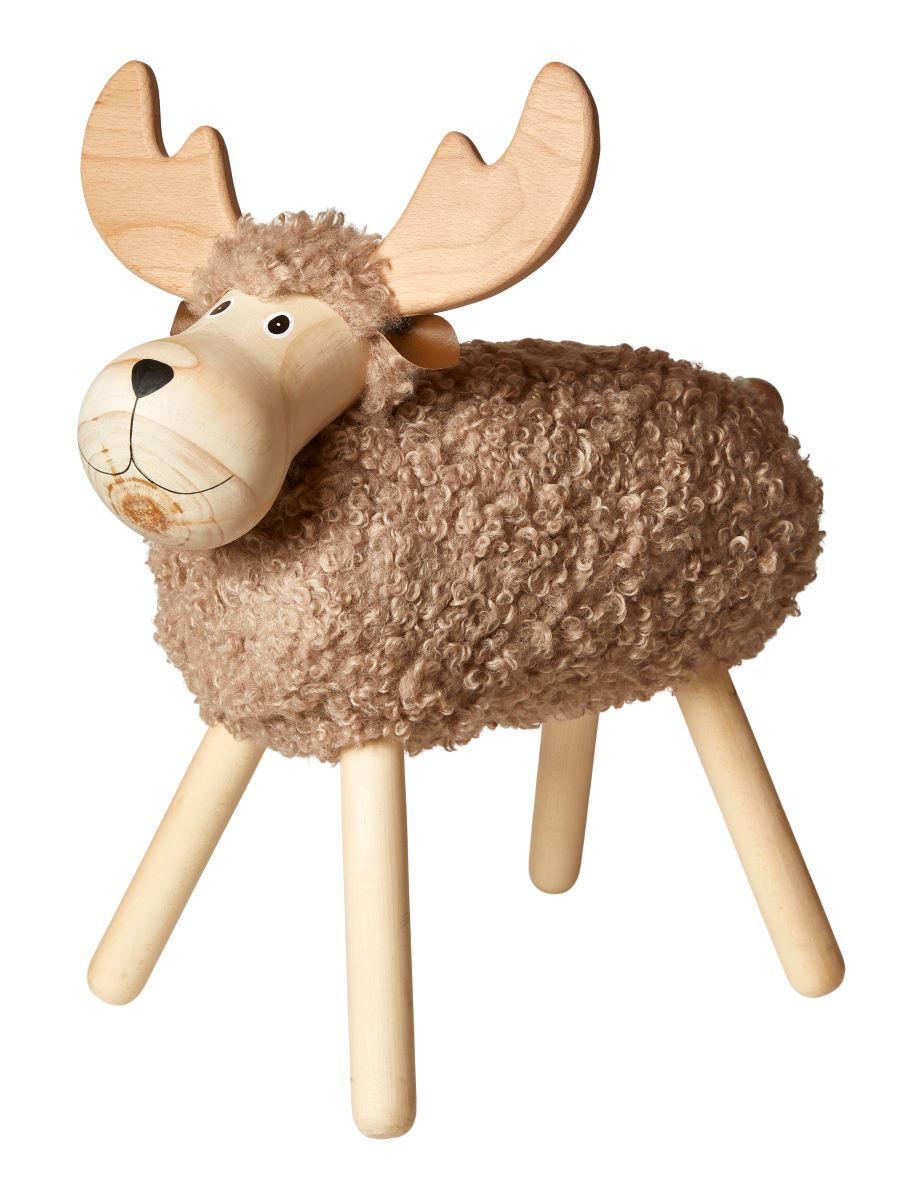 Elg med pels Mix træ Brun 59 cm.