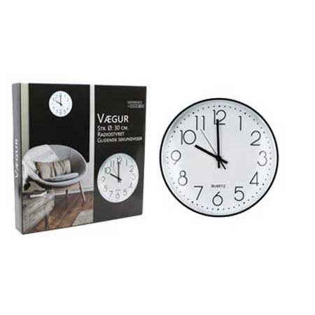 Vægur radiostyret Ø30 cm sort