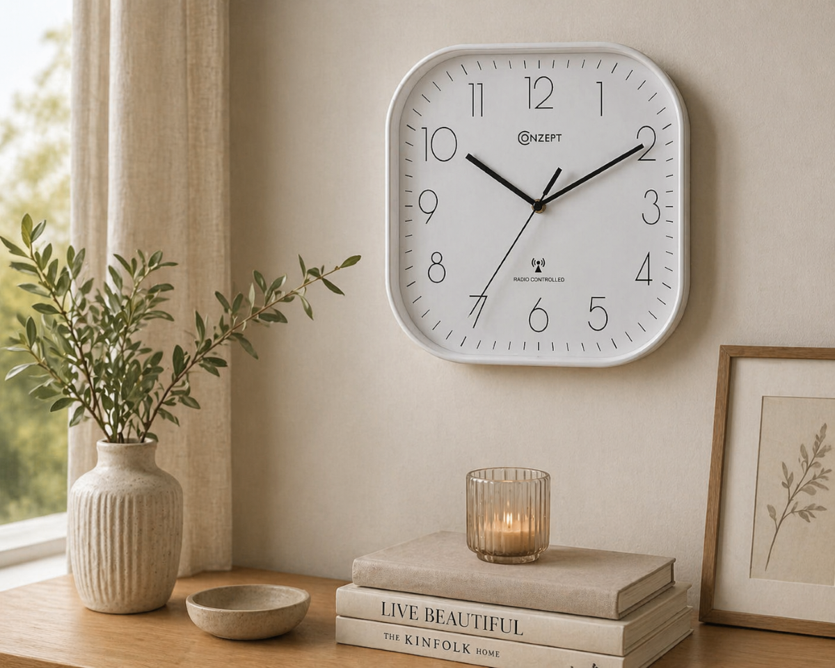 Conzept vægur Sweep radiostyret 30x30 cm hvid