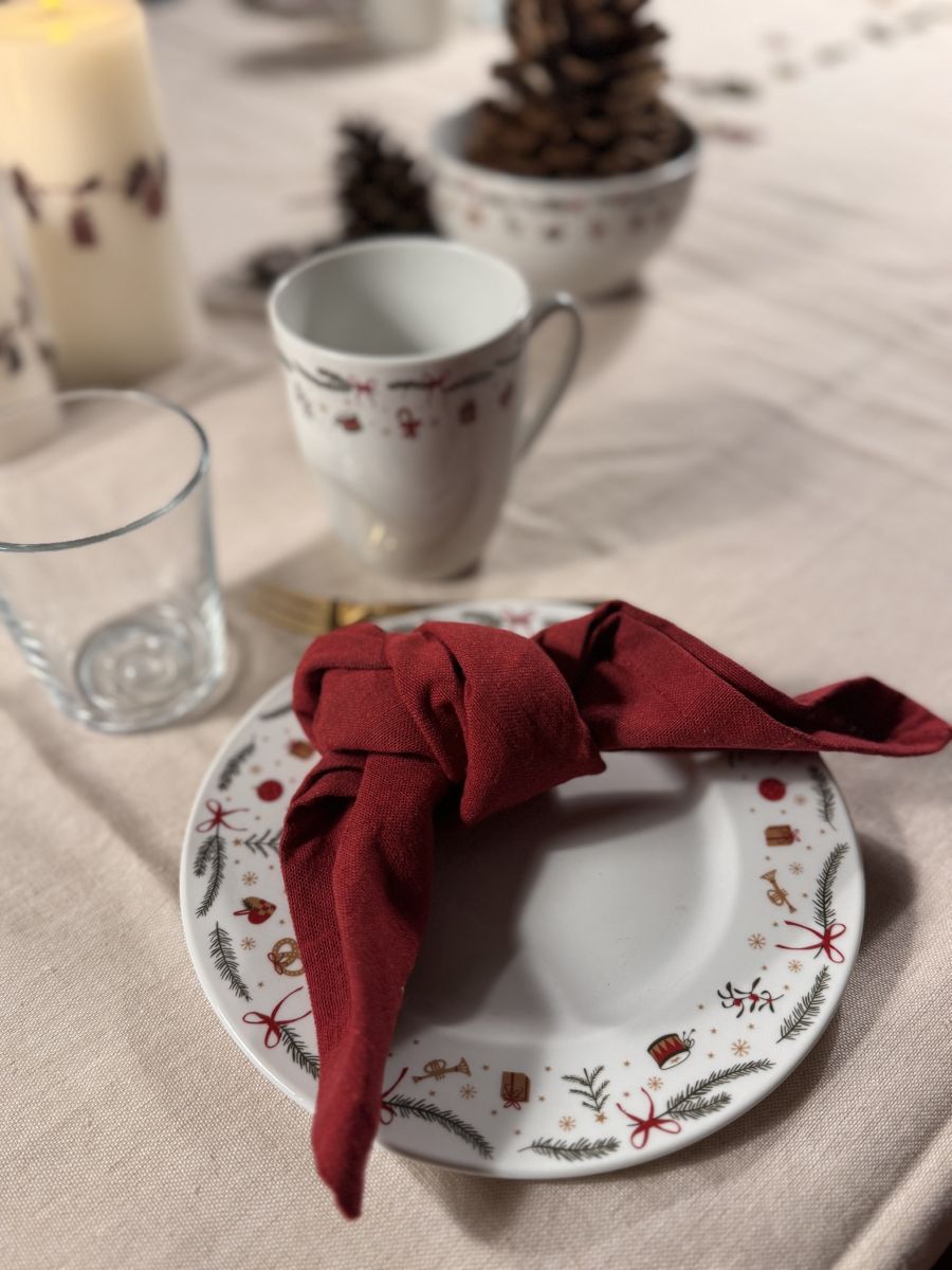 Mundserviet i genbrugsbomuld 4 stk. 40x40 cm. rød