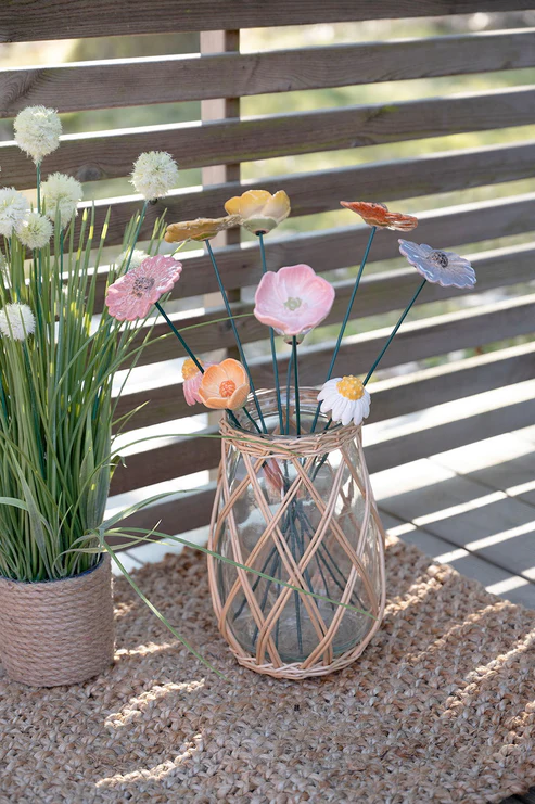 Blomst stentøj H 41 cm. gul