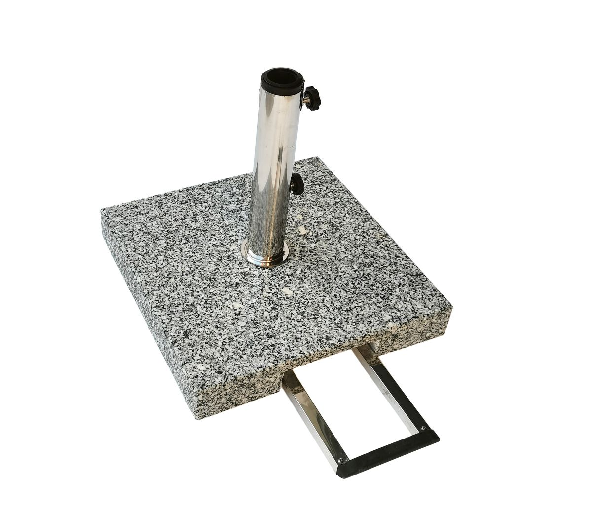 Granit parasolfod 45x45 cm. med hjul og håndtag 40 kg grå