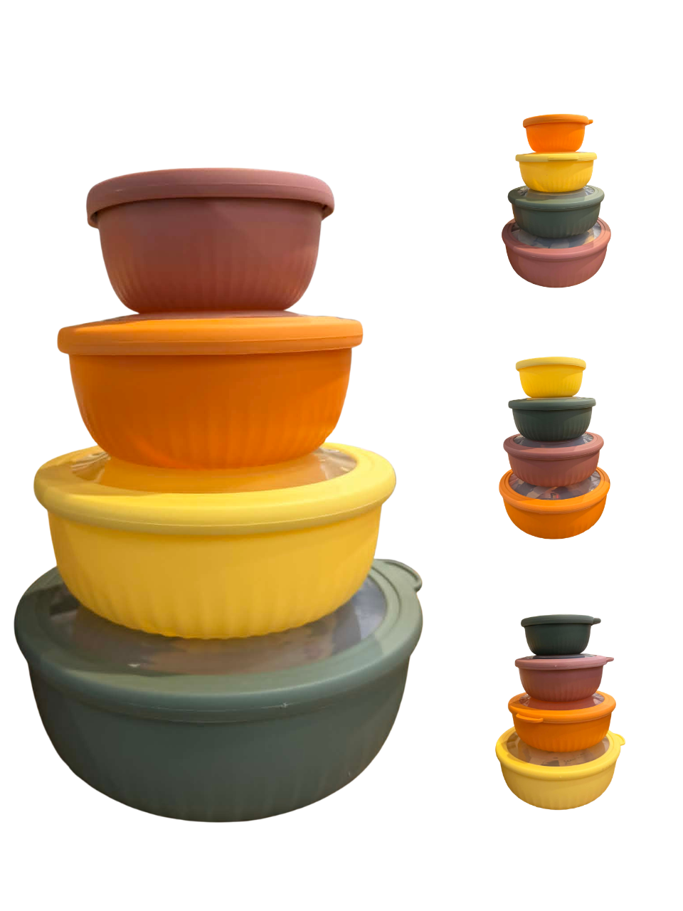 Skålesæt plast med låg 400+730+1250+2200 ml. assorteret
