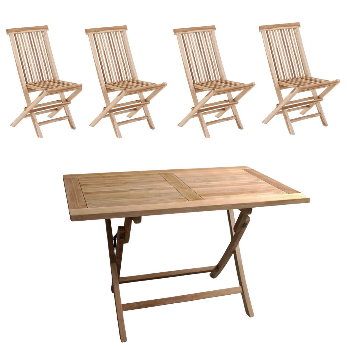 Houston bord 135x80 cm + 4 Houston foldestol i classic teak - Havemøbelsæt