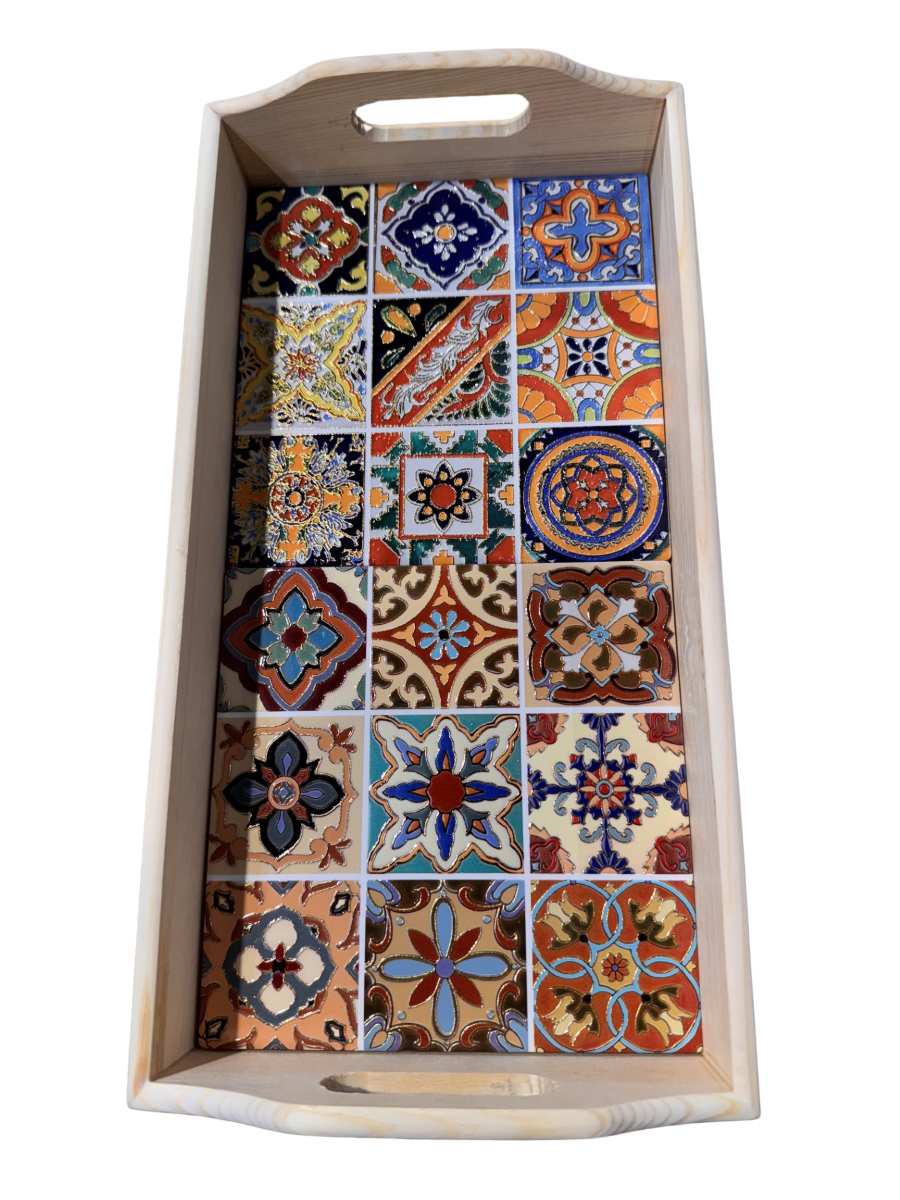 Serveringsbakke i keramik assorteret 31,5x16,5x6,5 cm.