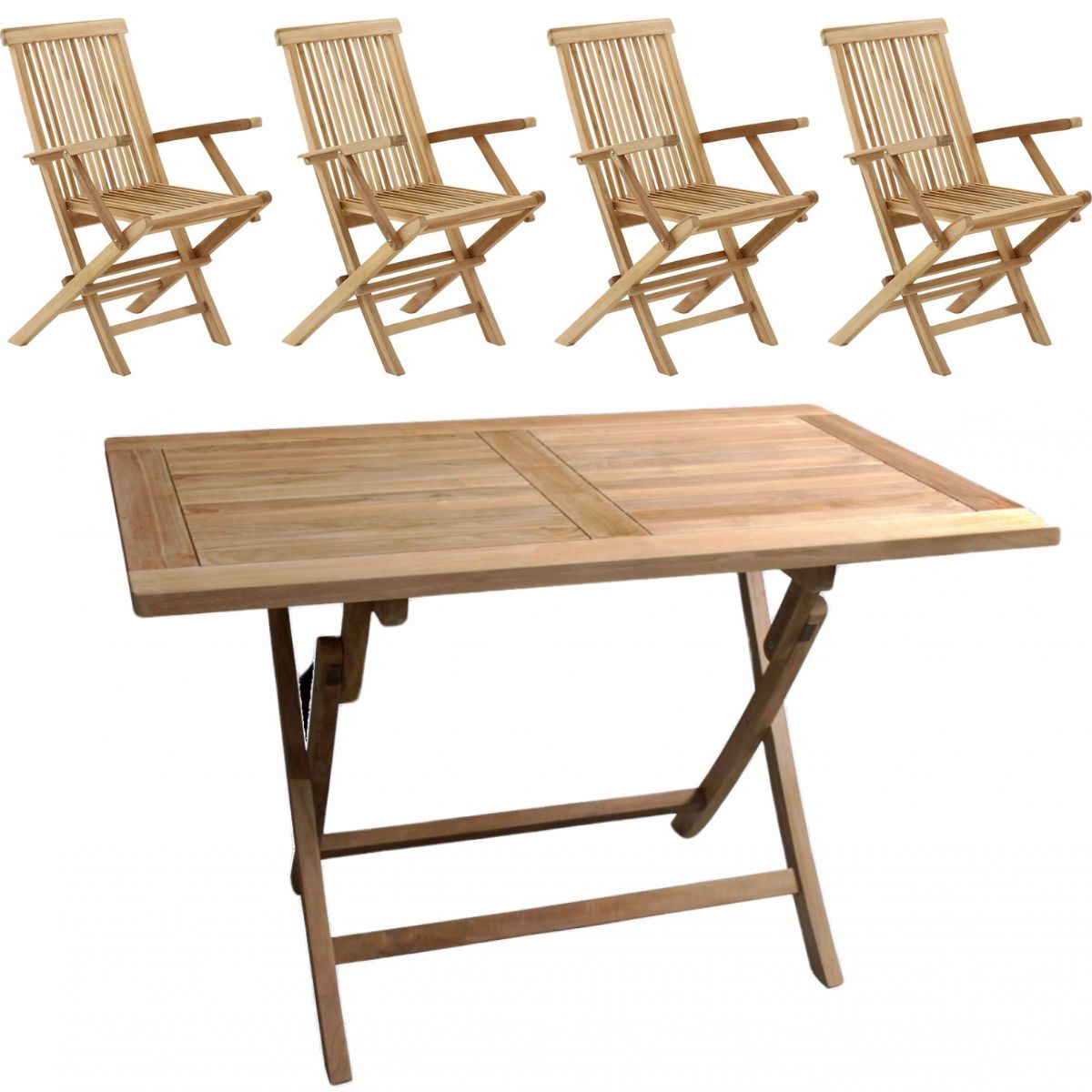 Houston bord 135x80 cm + 4 Houston foldestol med armlæn i classic teak - Havemøbelsæt