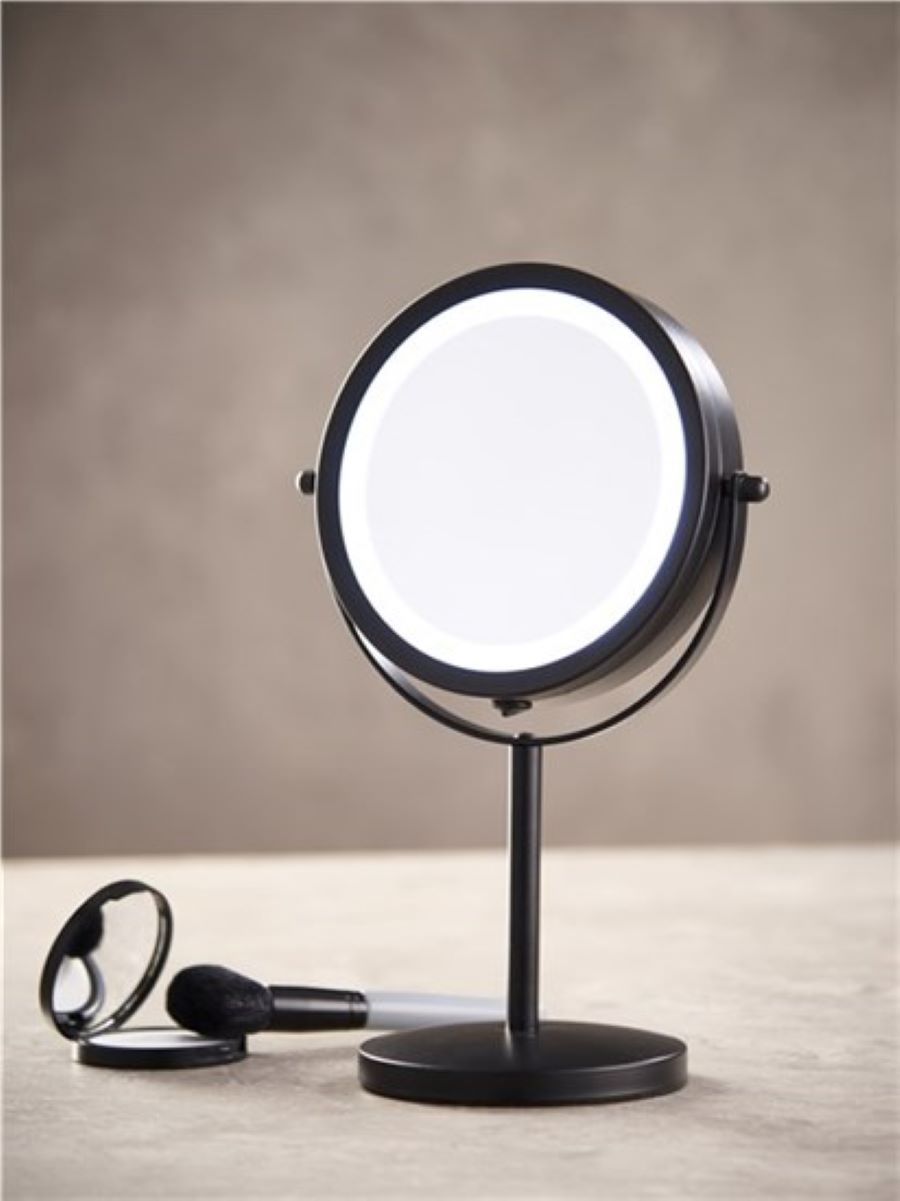 Make up spejl med LED-lys Ø17,5H33 cm sort
