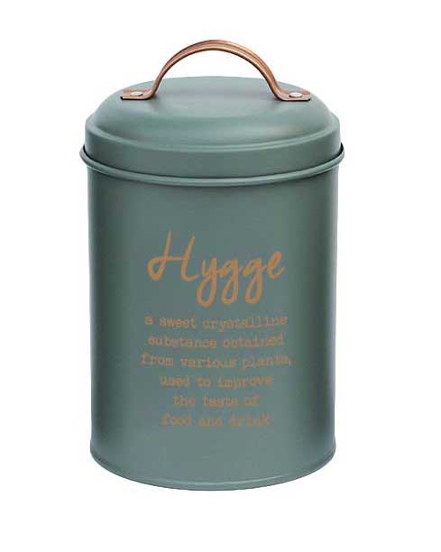 Metaldåse til opbevaring grøn med guldskrift