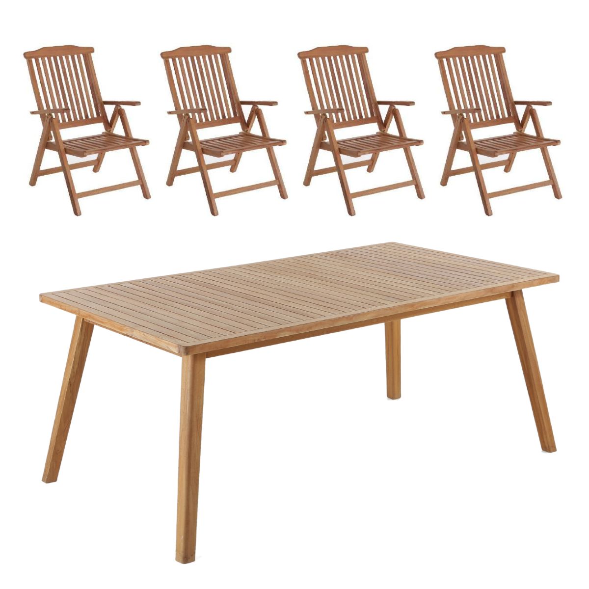 Havemøbelsæt - Bistro bord 180x100 cm. og 4 Bonty positionesstole i kerneteak