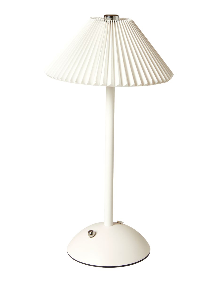 Opladelig Lampe i hvid metal med plisséskærm og touch funktion 30 cm hvid