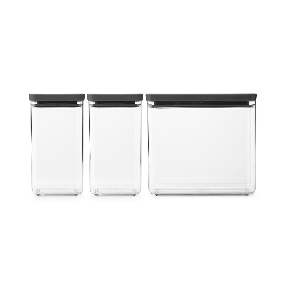 Brabantia Tasty+ Opbevaringssæt 3 dele 2 x 1,6L + 1 x 3,5L mørk grå