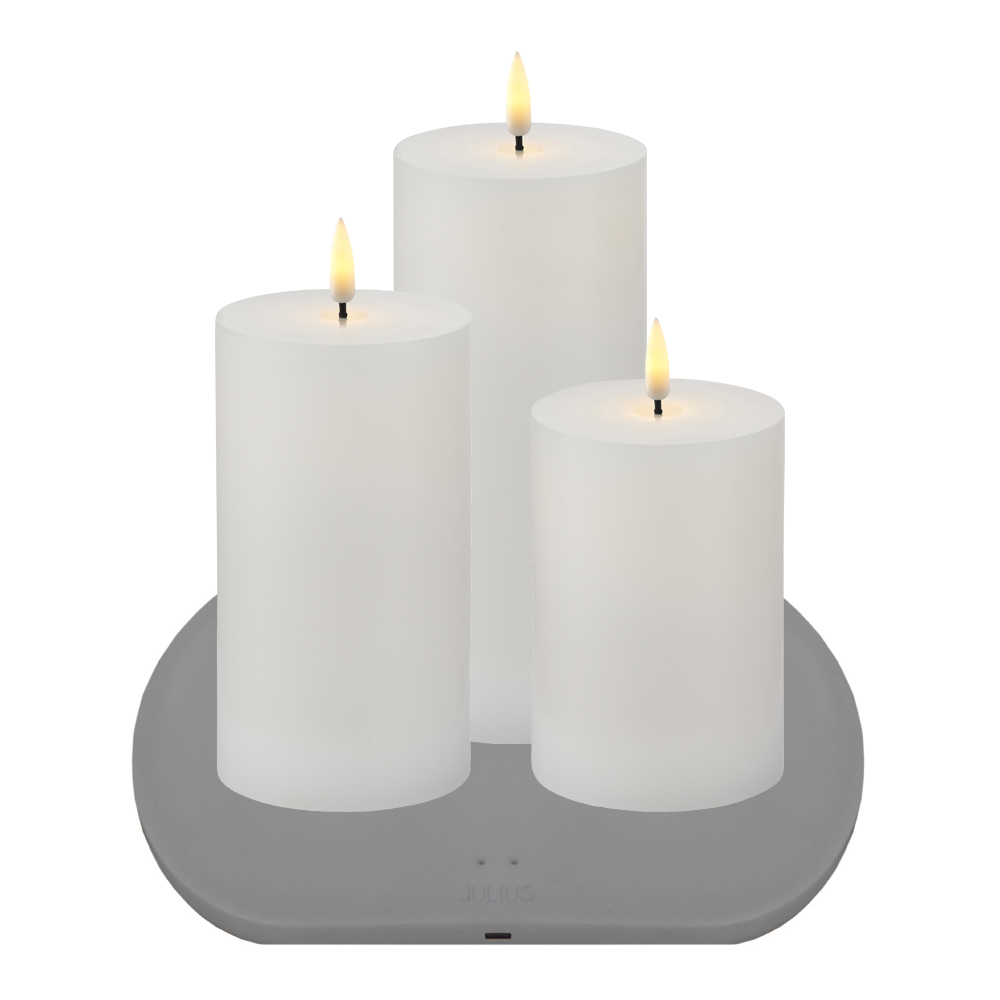 Julius Genopladelig Bloklyssæt Ø7,5x10/12,5/15 cm. Hvid