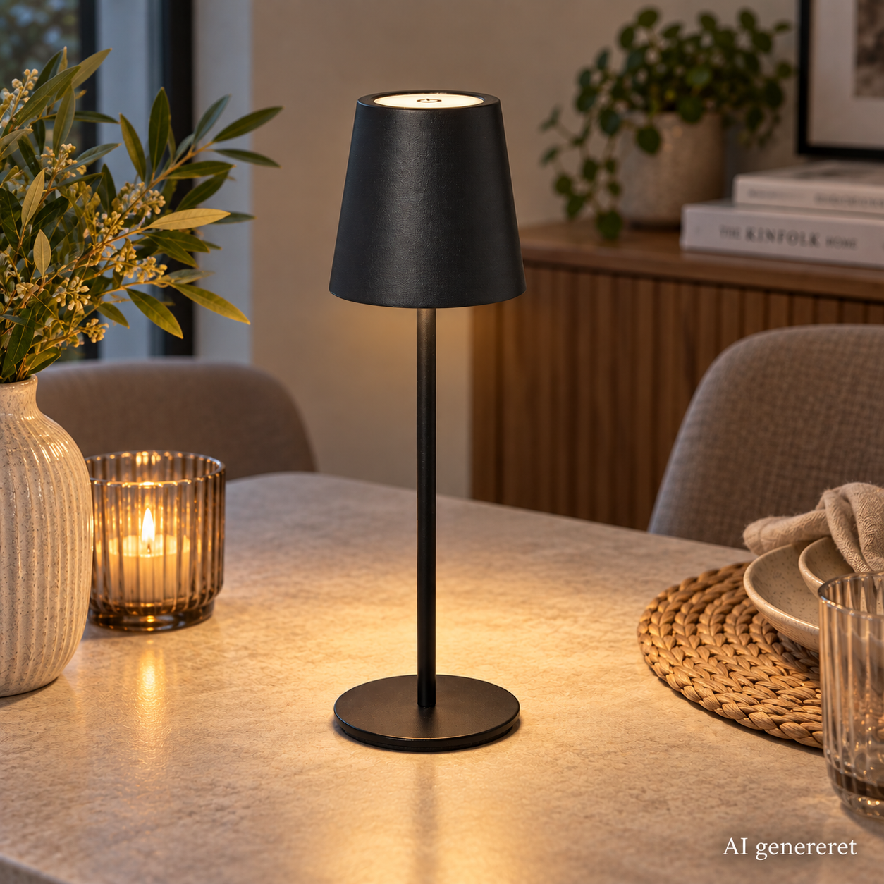 Bordlampe LED touch genopladelig 23 cm. sort