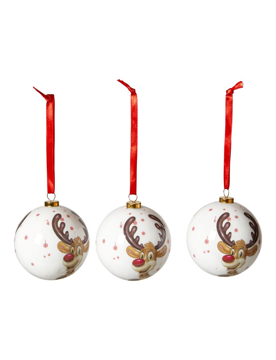 Julekugler til ophæng 3 stk. i papmache - Rudolf