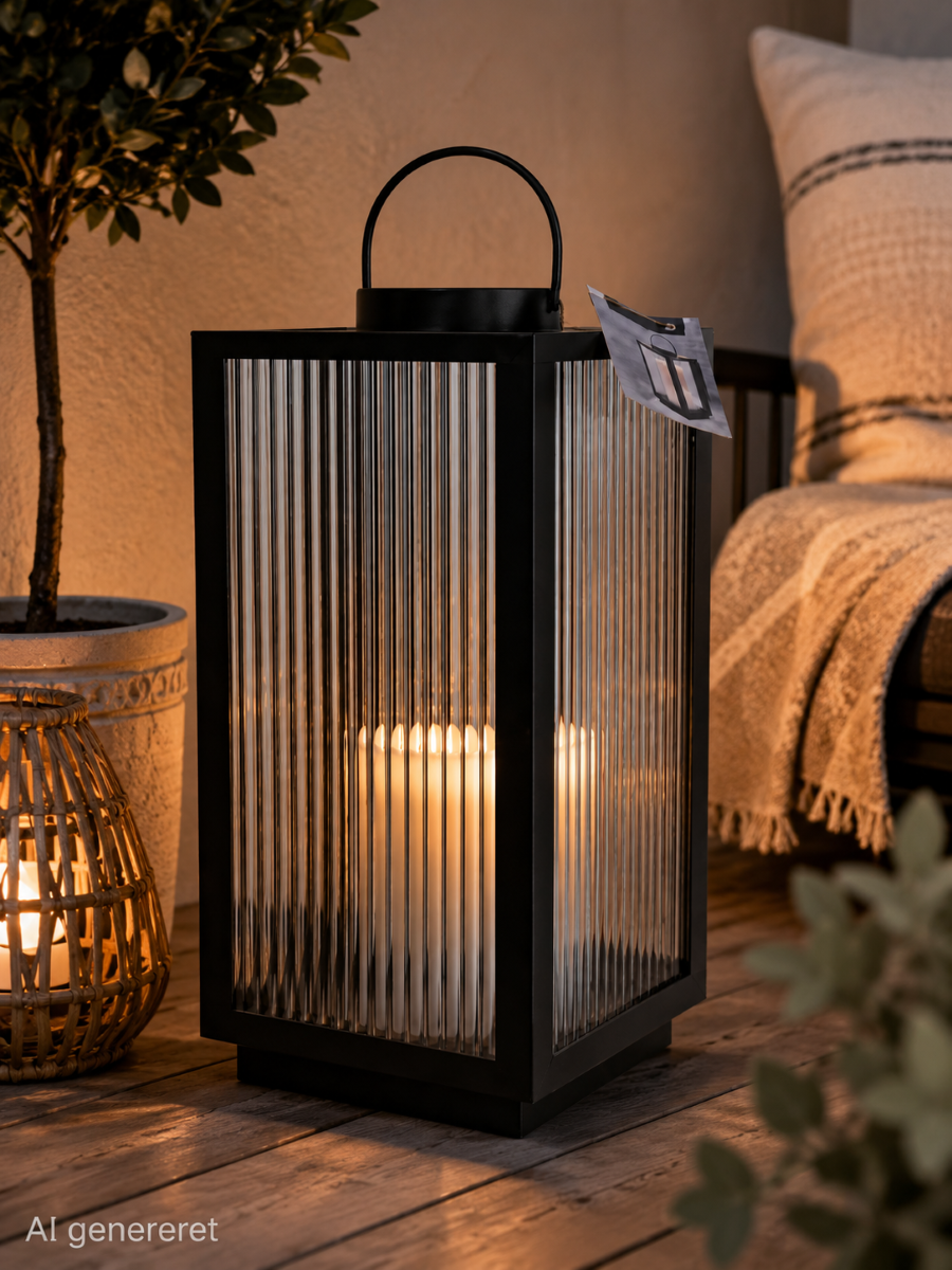 Lanterne i riflet glas med LED-bloklys 28 cm. 