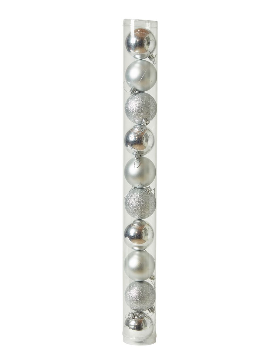 Julekugle Ø6 cm. 10 stk. plast sølv