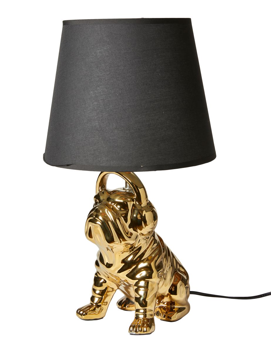 Lampe Bulldog keramik guld med sort skærm