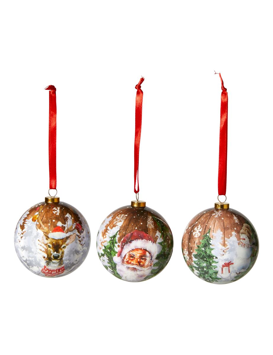 Julekugler til ophæng 3 stk. i papmache - Julemotiv