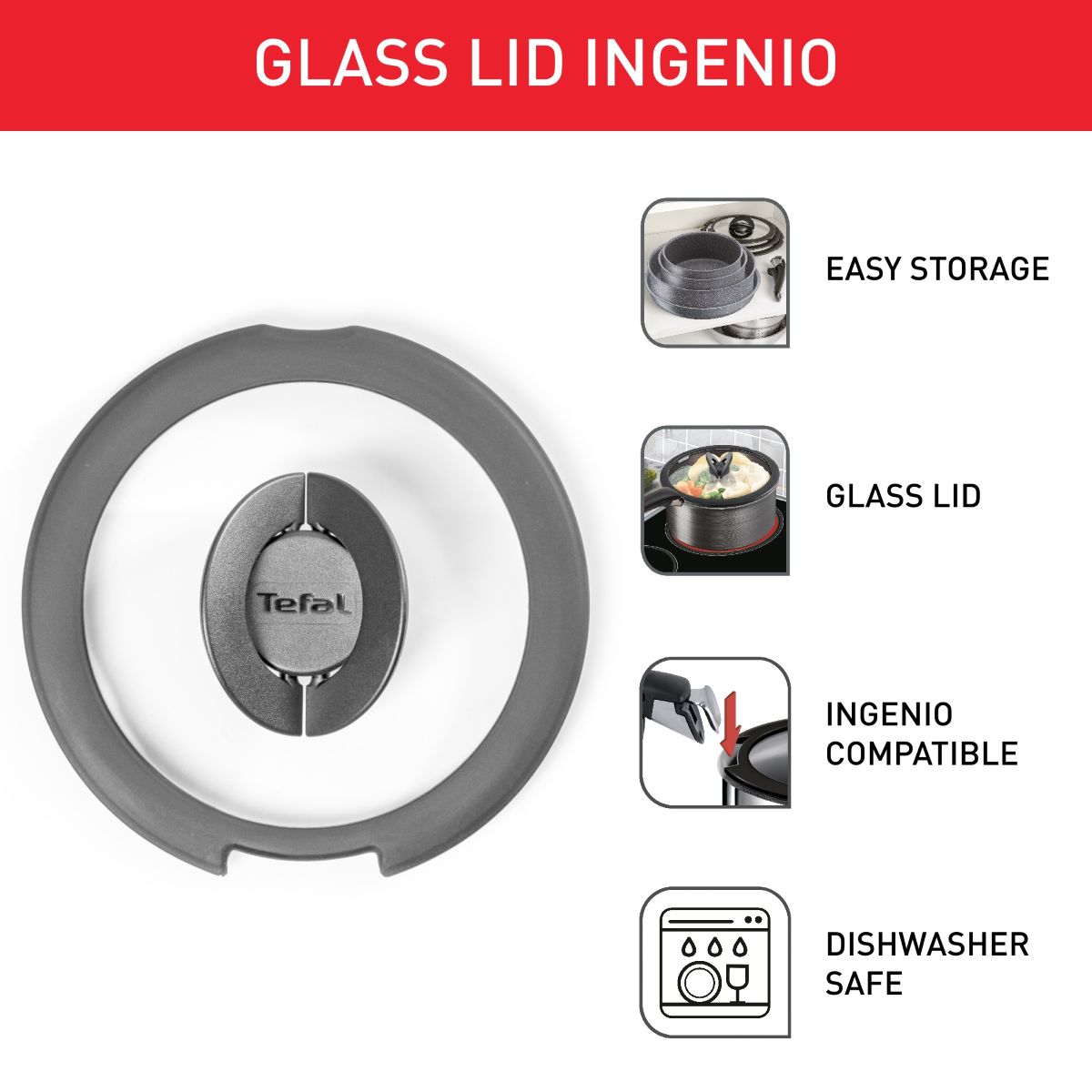 Tefal Ingenio glas låg sæt 16-18-20 cm.