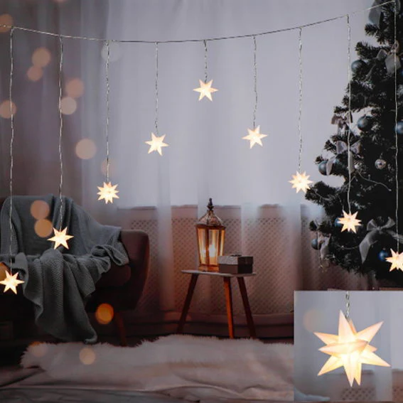 Lyskæde 9 LED Stjerner med adapter IP44 Hvid