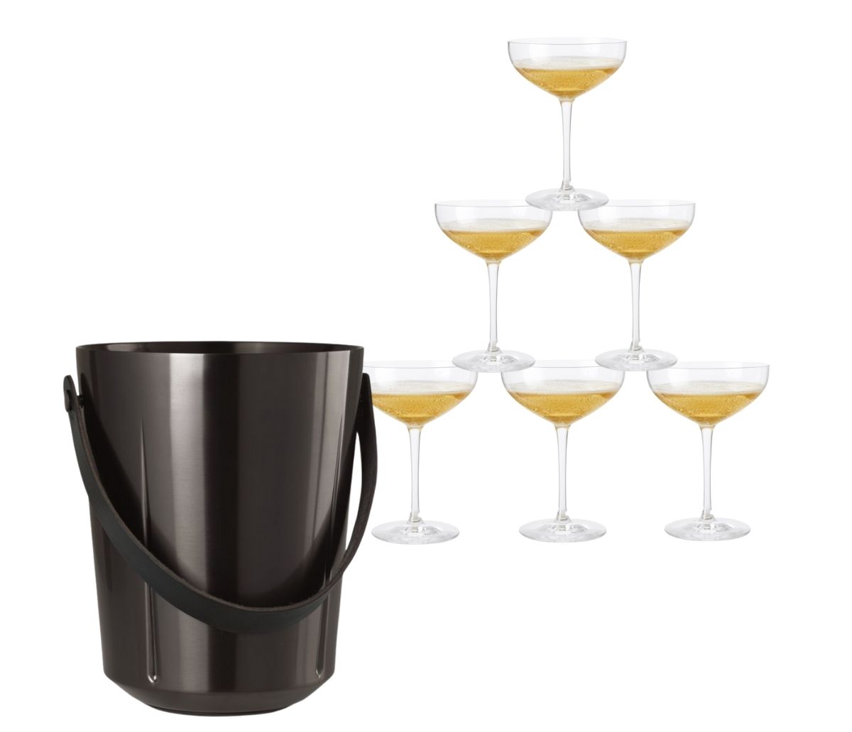 Champagnespand + 6 champagne skåle 39 cl.
