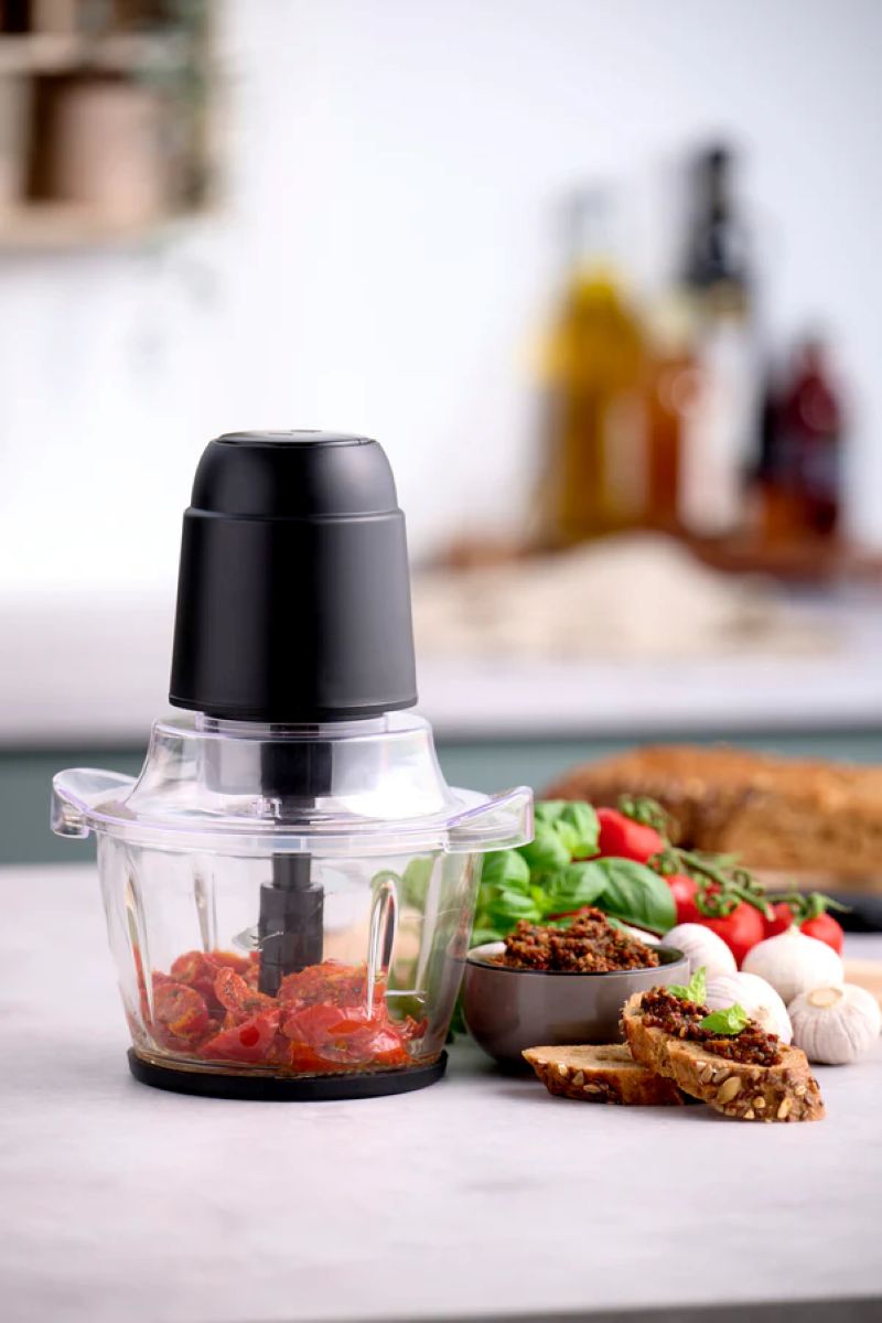 Minihakker med glasskål 1 liter 400 watt sort