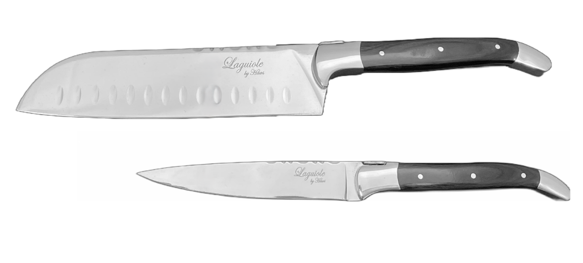 Laguiole by Hâws Knivsæt i sort træ - Santoku og Universalkniv