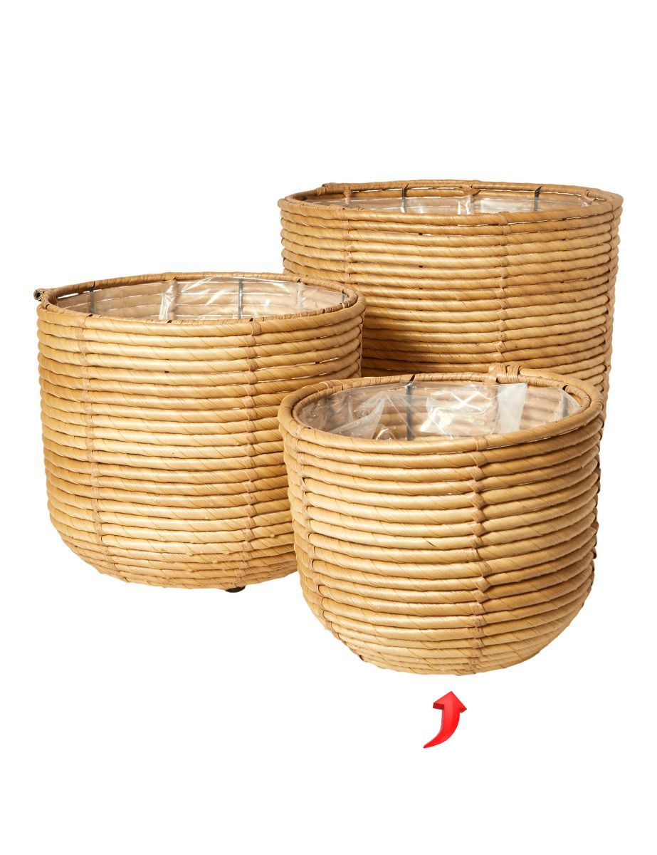 Plantekrukke til ude/inde brug Ø 25 x H 20 cm. rattan brun/sand