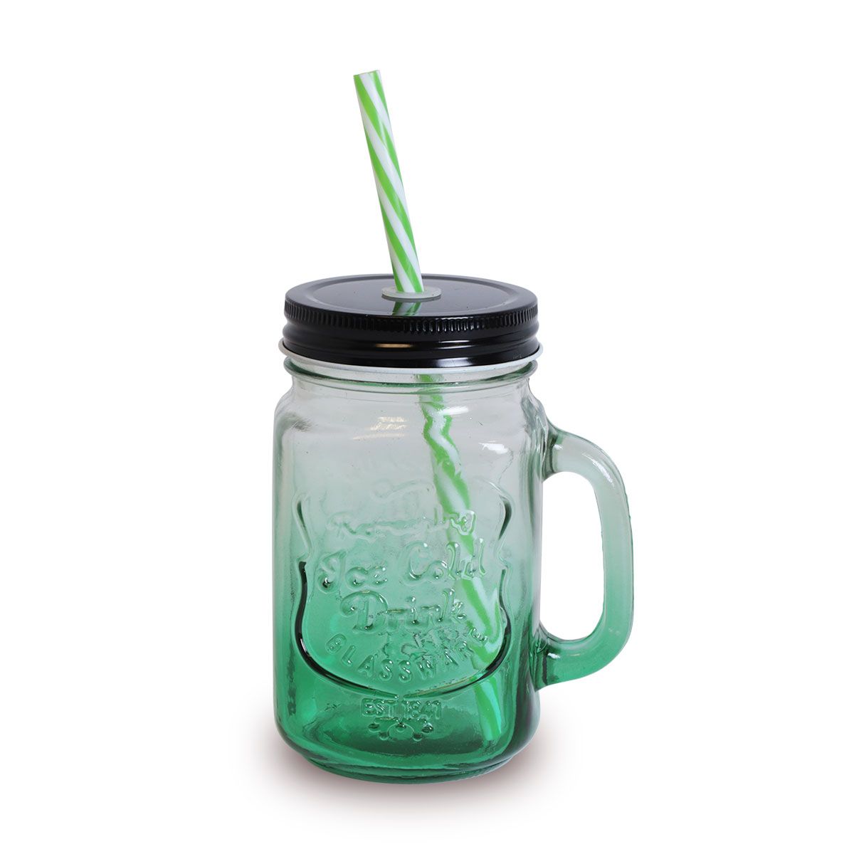 Drikkeglas med låg og sugerør 450 ml. grøn