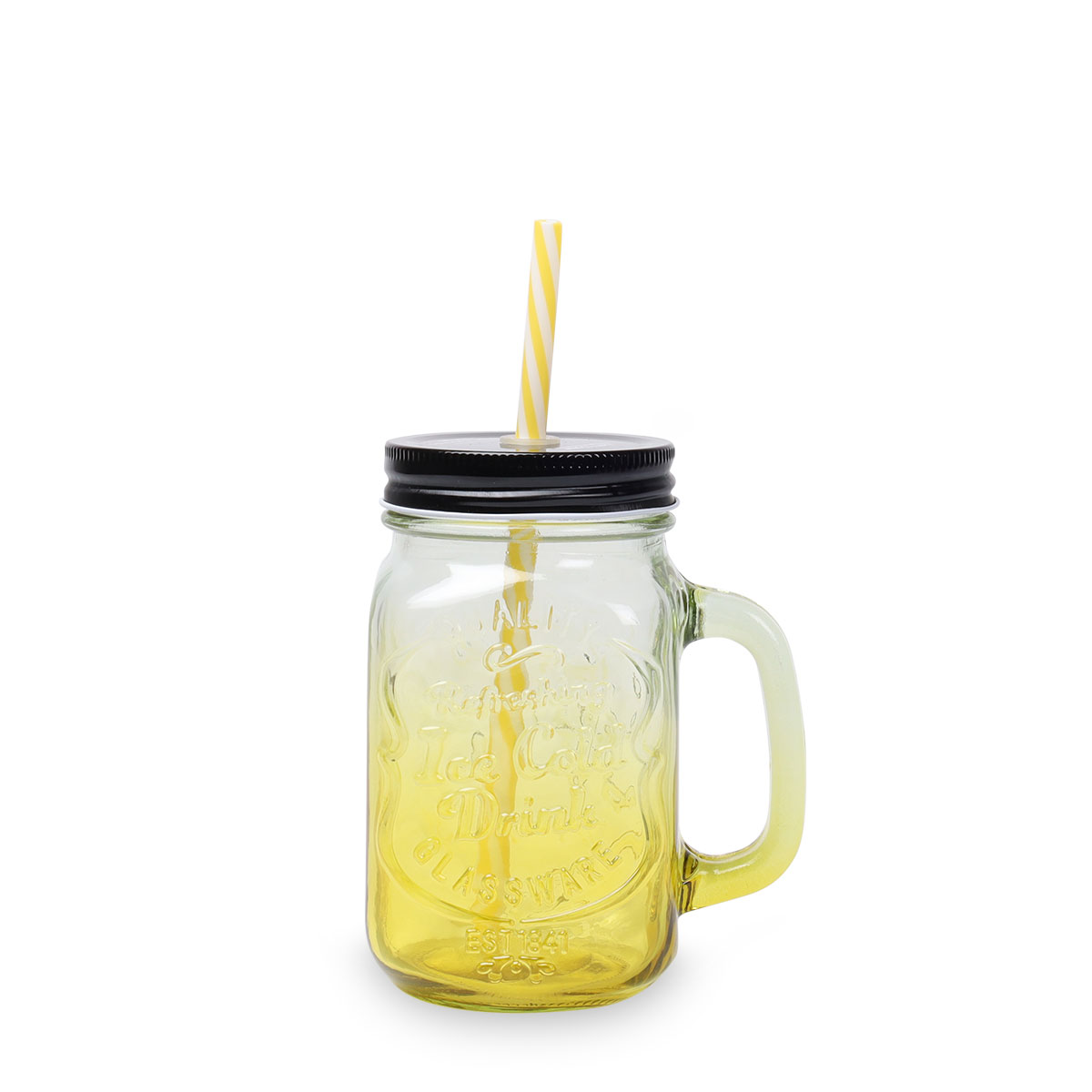Drikkeglas med låg og sugerør 450 ml. gul