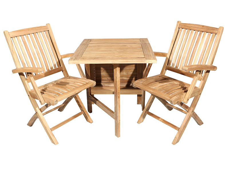 Bella bord 64x75/130 cm + 2 Bali foldestole med armlæn i kerneteak - Altan / cafesæt