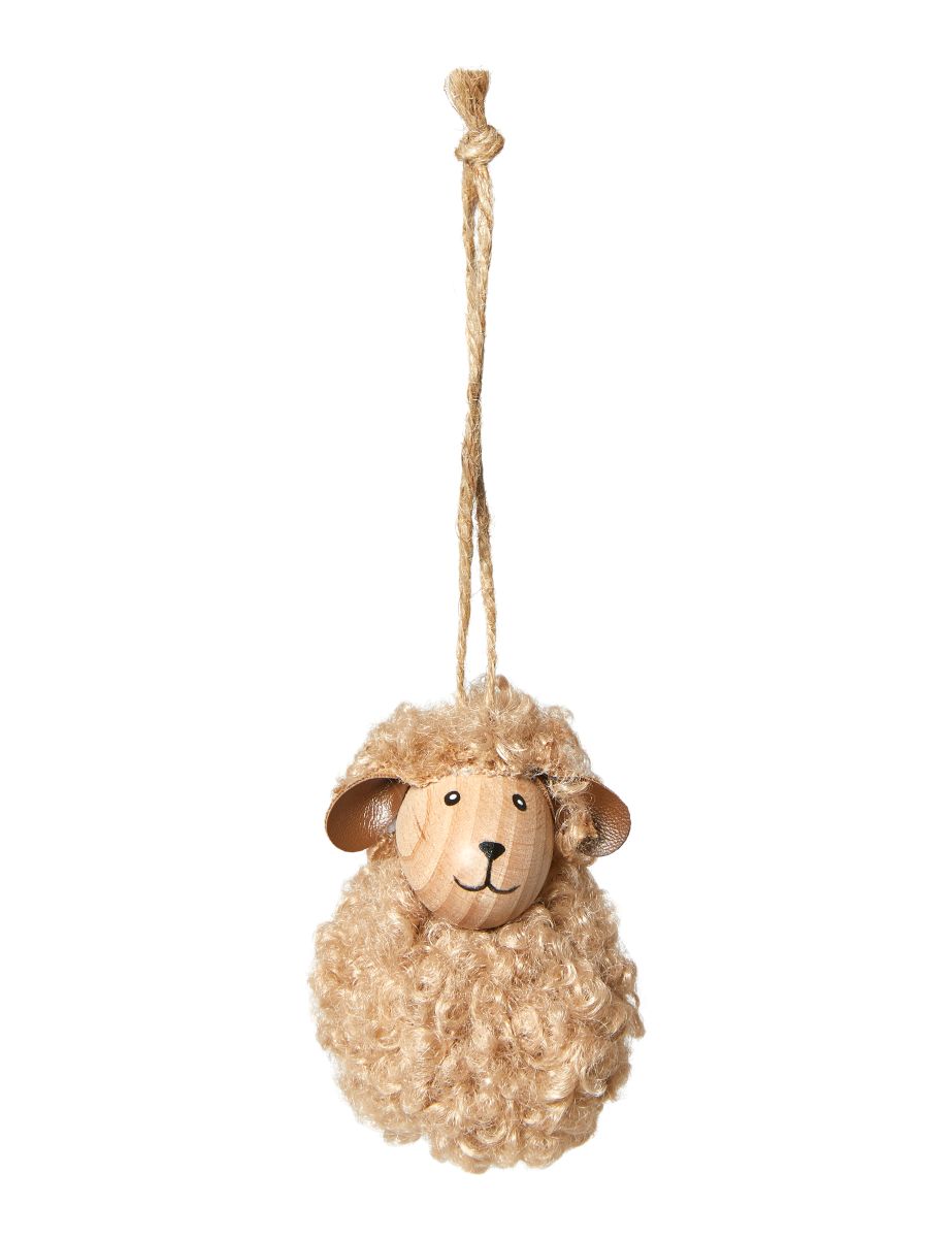Får Fluffy H 7 cm. hænge bøg lys brun