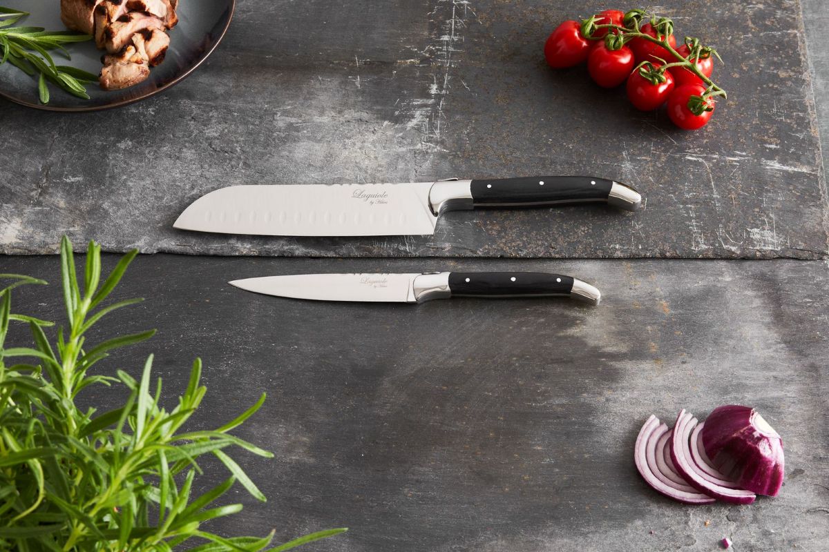 Laguiole by Hâws Knivsæt i sort træ - Santoku og Universalkniv