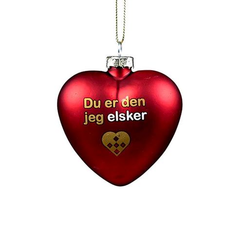 Hjerteophæng glas 8 cm. elsker rød