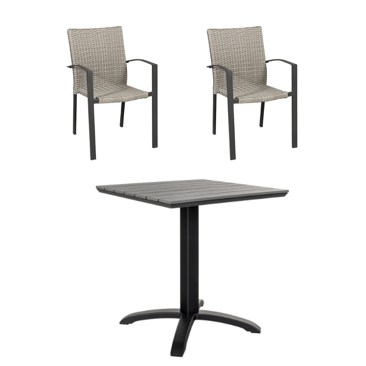 Cafésæt - Chicago bord 70x70 cm. Artwood + 2 Nevada stabelbare stole grå