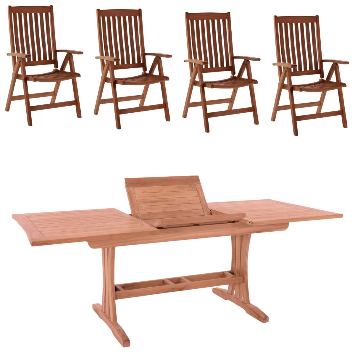 Havemøbelsæt - Sunny bord 90x150-210 cm. og 4 Vina stole kerneteak