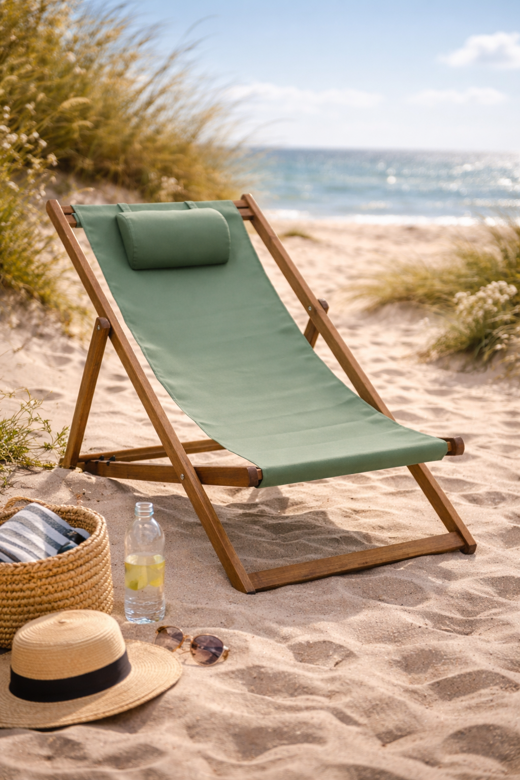 Klitmøller Strandstol med nakkepude 56,5x97x87 cm. grøn