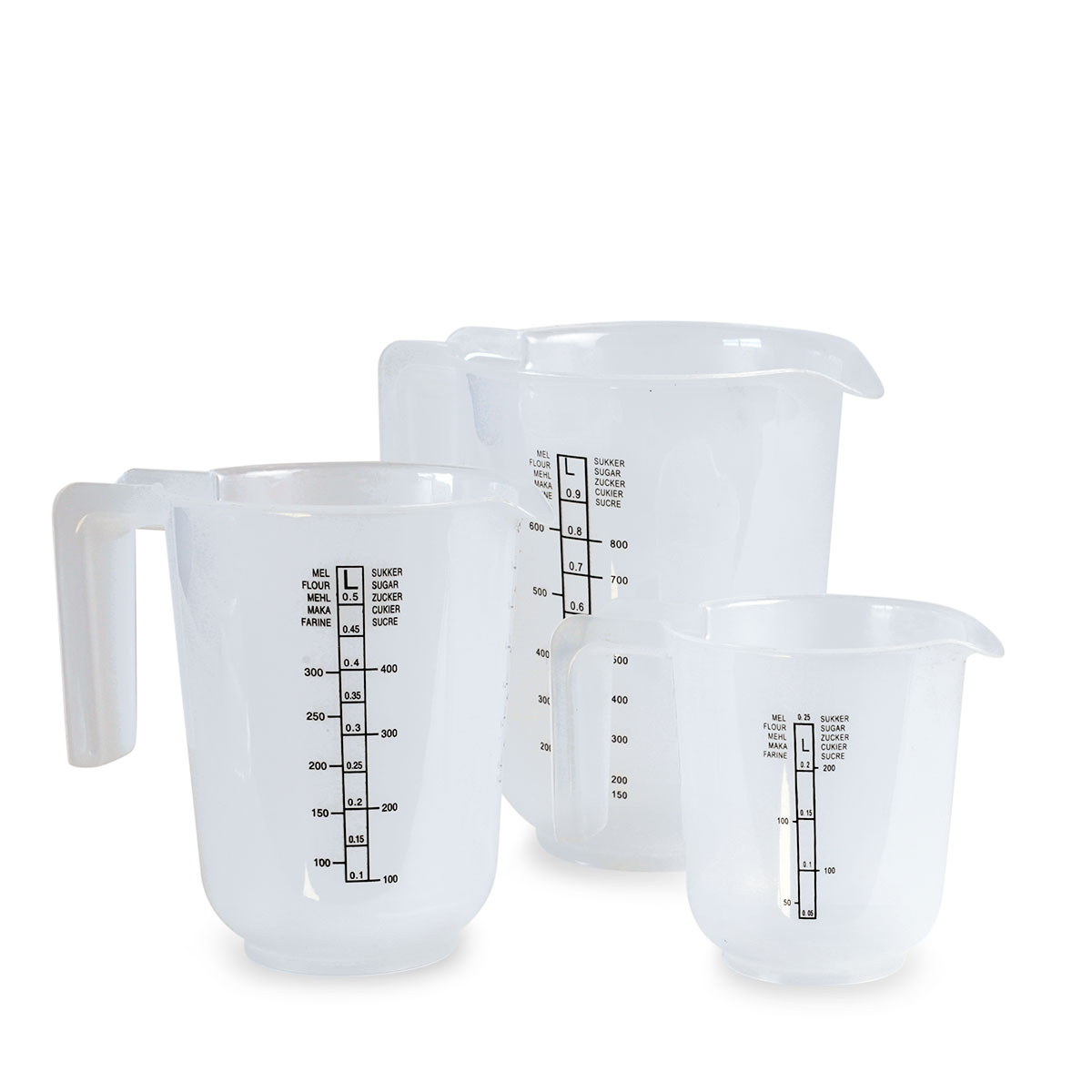 Målekandesæt 3 stk PP plast 250+500+1000 ml. 
