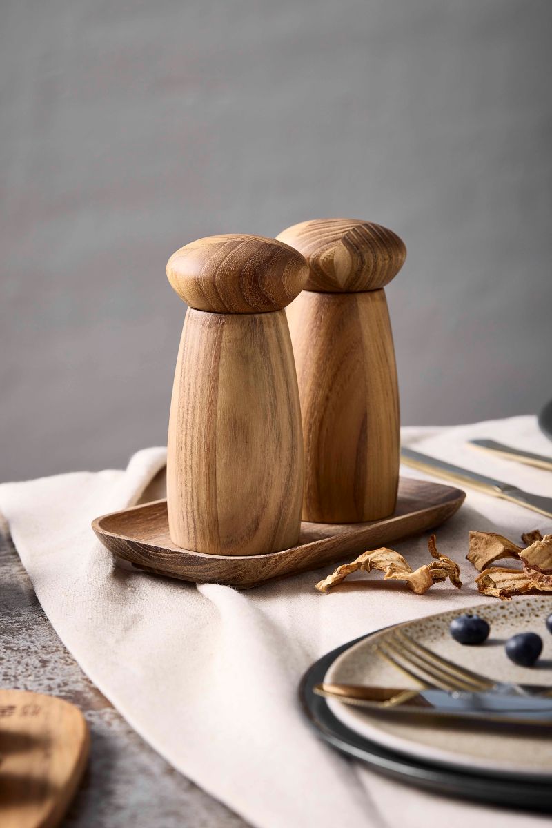 Raw teak kværnsæt med bakke 3 dele lille