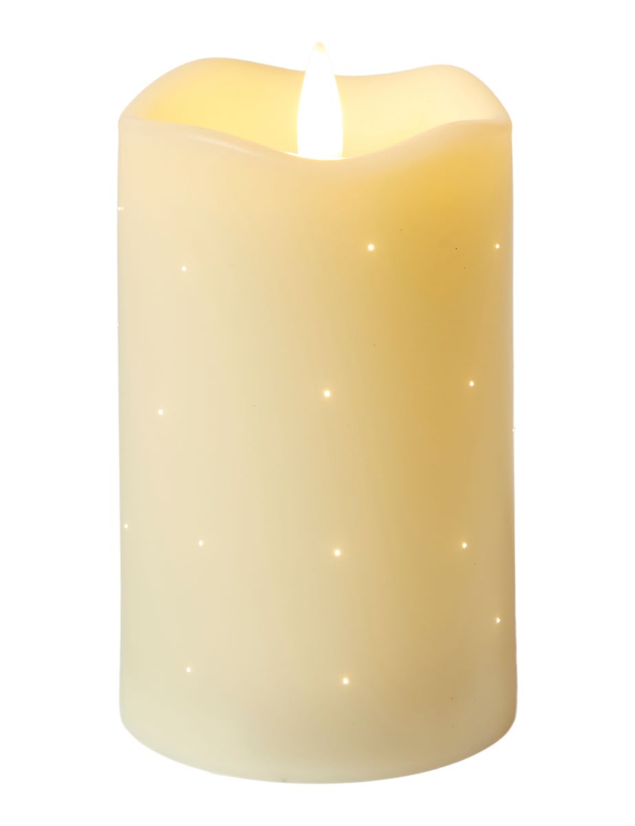 LED bloklys Twinkle D7,5x12,5 cm. 6/18 timer plast Hvid