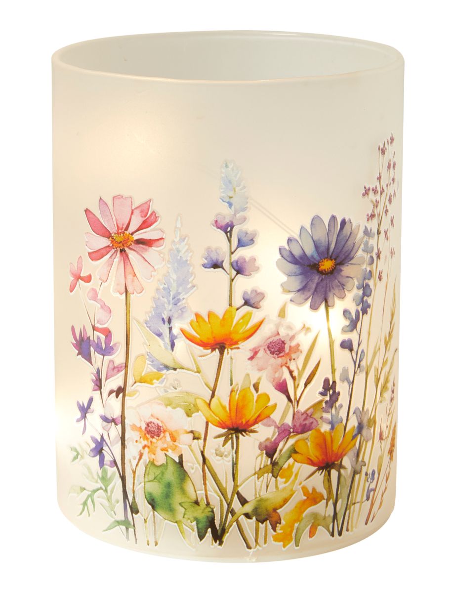 Flora Cylinderglas med 10 LED lys 9x12 cm. lilla