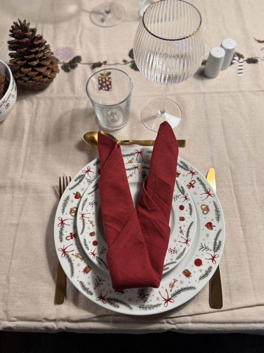 Mundserviet i genbrugsbomuld 4 stk. 40x40 cm. rød