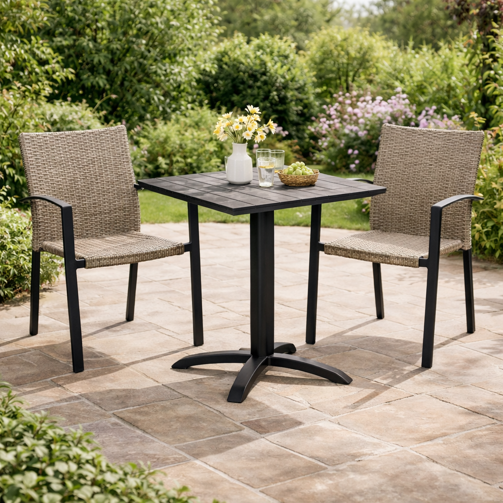 Cafésæt - Chicago bord 70x70 cm. Artwood + 2 Nevada stabelbare stole grå