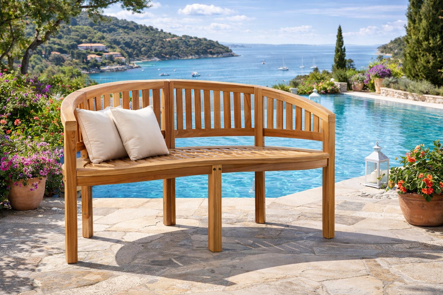 Bananbænk i classic teak 150 cm.