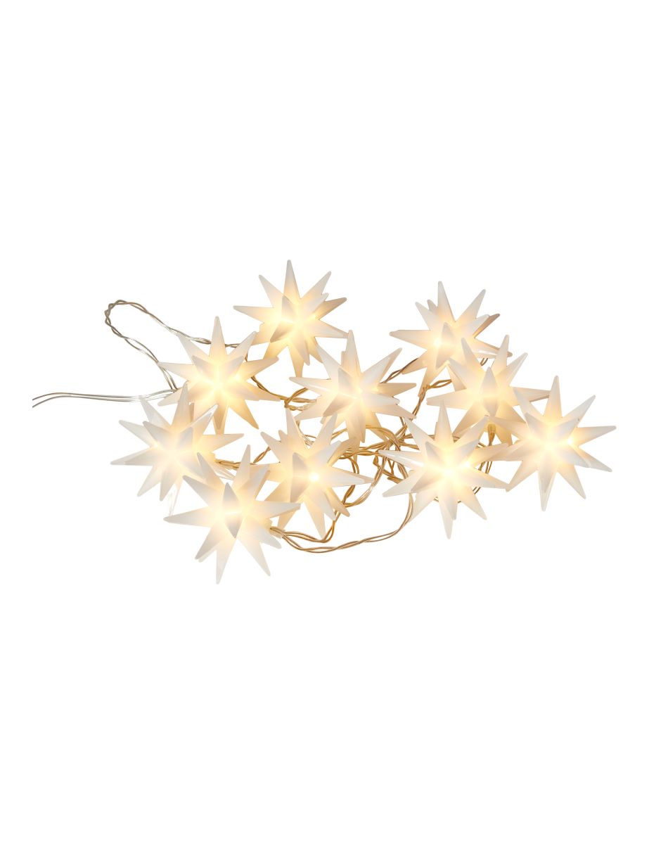 Lyskæde 3D stjerne D 6,7 cm. 10 LED lys i Hvid